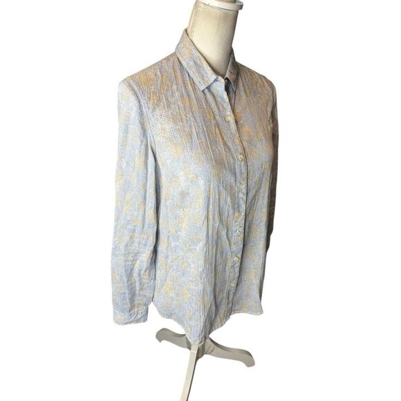 J McLaughlin Button Front Shirt Lightweight Cotton Blouse Blue Long Sleeve Sz 4 - Picture 2 of 5